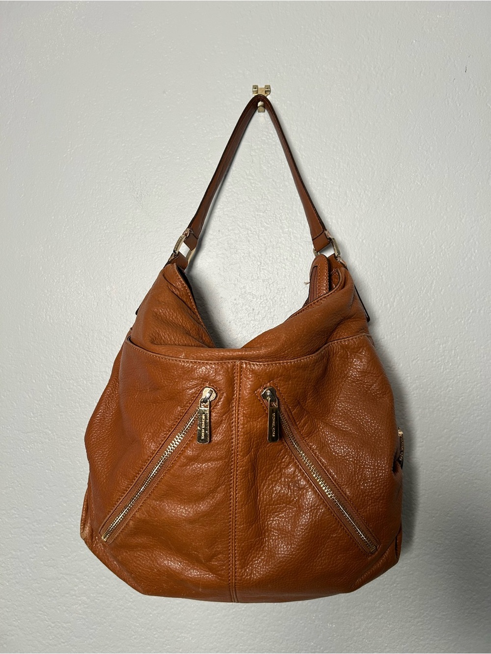 Michael Kors Cognac Leather Shoulder Hobo with Gold Hardware spacious w/ pockets